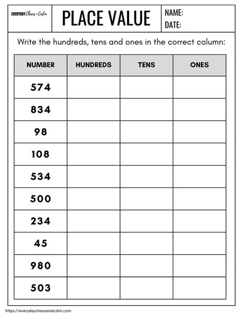 Free Place Value Worksheets—Printable with .